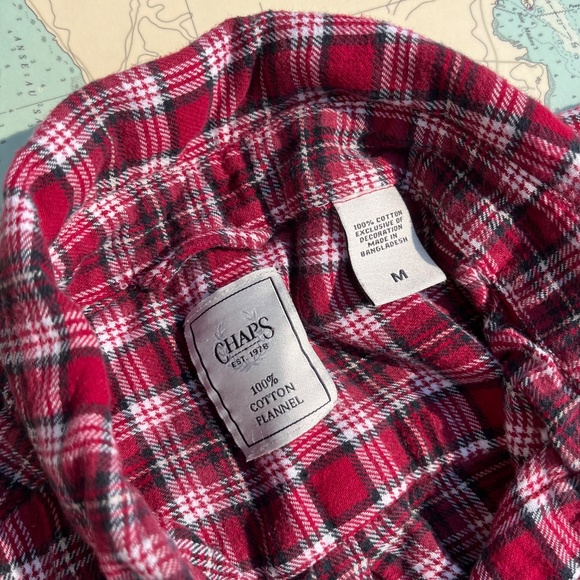 Vintage 90s Red Plaid Chaps Flannel Long Sleeve Shirt - Picture 3 of 4